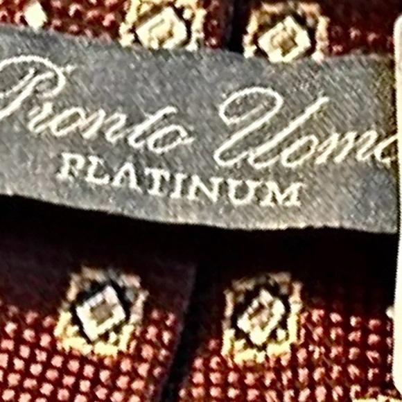 PRONTO UOMO PLATINUM Handmade Silk Tie • Red & Black Geometric Pattern • XLong - Picture 5 of 7